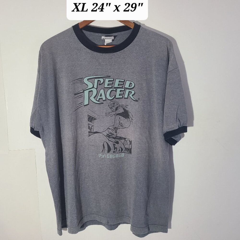 Vintage 90s Speed Racer Gray Ringer Men's XL T-Shirt Made in USA Anime